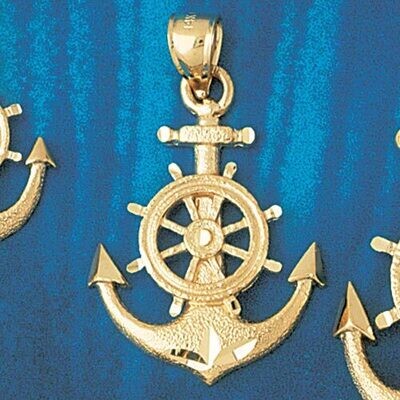 Dazzlers Jewelry Ship Anchor with Wheel Pendant Necklace Charm Bracelet in Yellow, White or Rose Go…