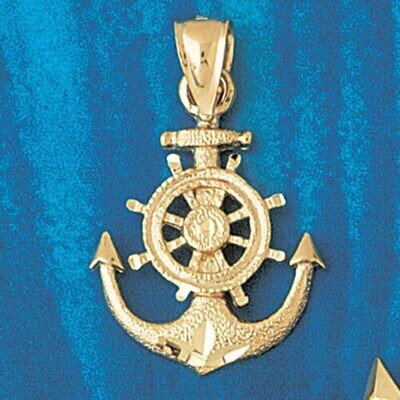 Dazzlers Jewelry Ship Anchor with Wheel Pendant Necklace Charm Bracelet in Yellow, White or Rose Go…