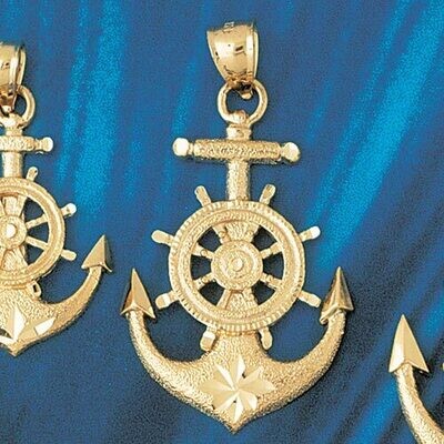 Dazzlers Jewelry Ship Anchor with Wheel Pendant Necklace Charm Bracelet in Yellow, White or Rose Go…