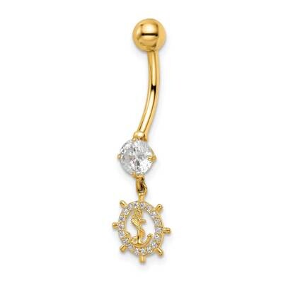 Anchor &amp; Ships Wheel Belly Ring 14k Gold CZ Diamond BD213, MPN: BD213, 883957809854