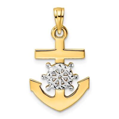 Anchor and Ship&#39;s Wheel Pendant 14k Gold and White Rhodium Diamond-Cut M2974, MPN: M2974, 883957345…