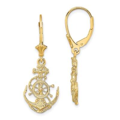 Anchor Wheel Leverback Earrings 14k Gold 2-D TF1767, MPN: TF1767, 637218175673
