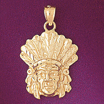 Dazzlers Jewelry Native American Indian Head Pendant Necklace Charm Bracelet in Yellow, White or Ro…