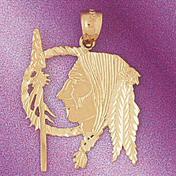 Dazzlers Jewelry Native American Indian Head Pendant Necklace Charm Bracelet in Yellow, White or Ro…
