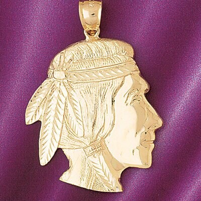 Dazzlers Jewelry Native American Indian Head Pendant Necklace Charm Bracelet in Yellow, White or Ro…