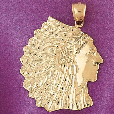Dazzlers Jewelry Native American Indian Head Pendant Necklace Charm Bracelet in Yellow, White or Ro…