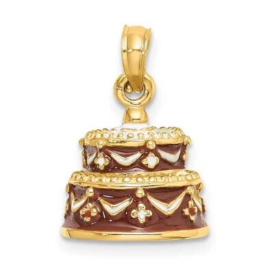 Happy Birthday Cake with Brown Frosting Charm 14k Gold 3-D K6871, MPN: K6871, 637218127788