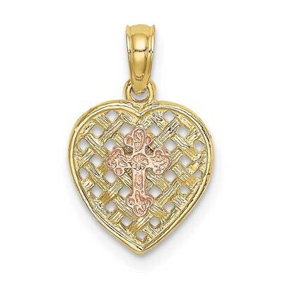 Two-Tone Cross On Woven Heart Charm 10k Gold 10K8999, MPN: 10K8999,