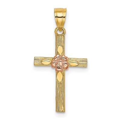 Textured Cross with Flower Charm 14k Two-tone Gold K9083, MPN: K9083, 637218041336