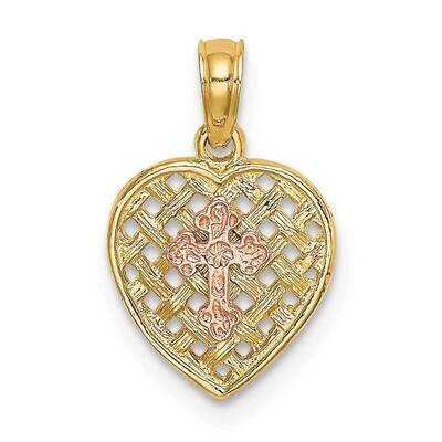 Cross On Woven Heart Charm 14k Two-tone Gold K8999, MPN: K8999, 637218021727