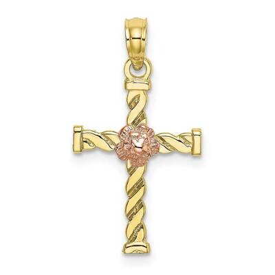 Twisted Cross with Flower Charm 10k Two-Tone Gold  10K9082, MPN: 10K9082, 63721816282