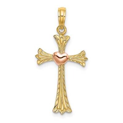 Textured Cross with Heart Charm 14k Two-tone Gold K9080, MPN: K9080, 63721804135