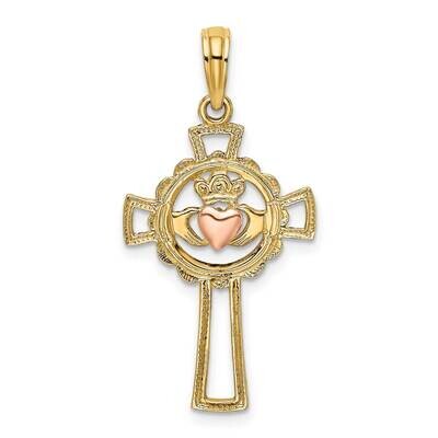 Cross with Claddagh Heart Charm 14k Two-tone Gold K9100, MPN: K9100, 637218042173
