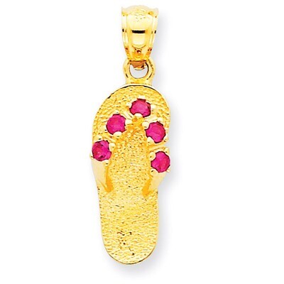 July Synthetic Diamond Birthstone Flip Flop Pendant 14k Gold D3427, MPN: D3427, 886774093383
