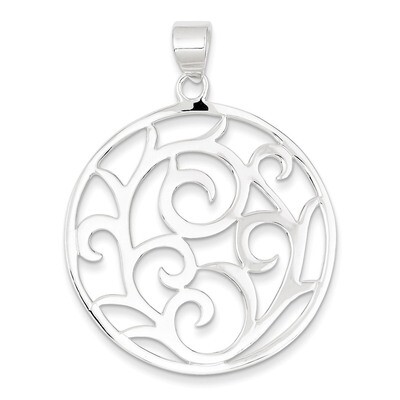 Round Pendant Sterling Silver Fancy QP717, MPN: QP717, 723252422375