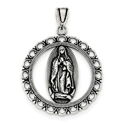 Religious Ruffled Circle Pendant Sterling Silver Antiqued QC8371, MPN: QC8371, 191101359149