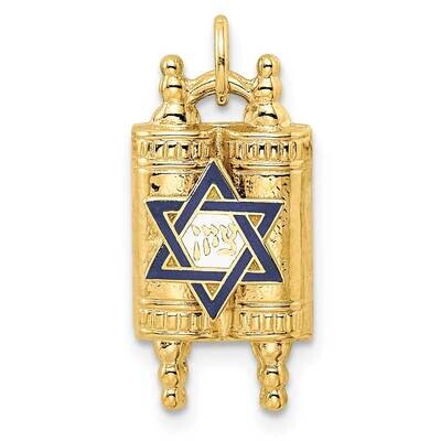 Solid Torah and Enameled Star of David Pendant 14k Gold Polished XR2019, MPN: XR2019, 196904072738