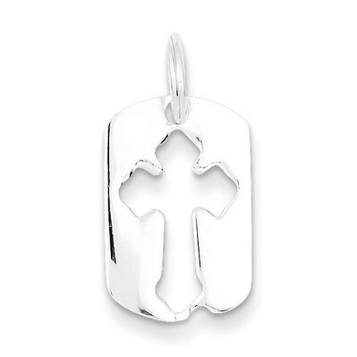 Dog Tag Cross Charm Sterling Silver QC4432, MPN: QC4432, 723252402063