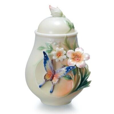 Franz Porcelain Fluttering Beauty Flower And Butterfly Sugar Jar FZ02036, MPN: FZ02036,