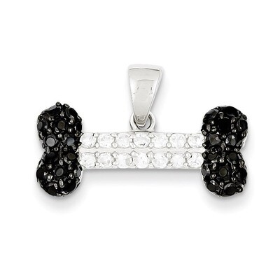 Black &amp; Clear Diamond Dog Bone Pendant Sterling Silver QP2099, MPN: QP2099, 886774201825