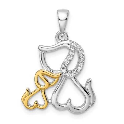 CZ Diamond Gold-Tone Dog Pendant Sterling Silver Rhodium-Plated QC11064, MPN: QC11064,