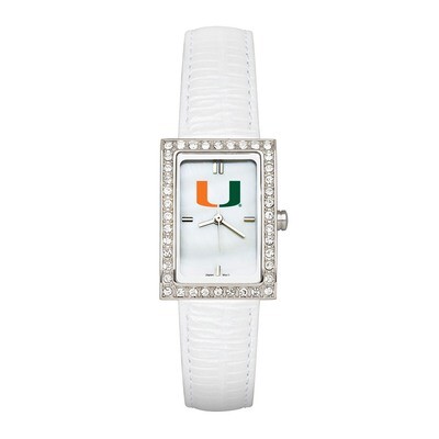 University of Miami Ladies Allure Watch White Leather Strap UMF132
