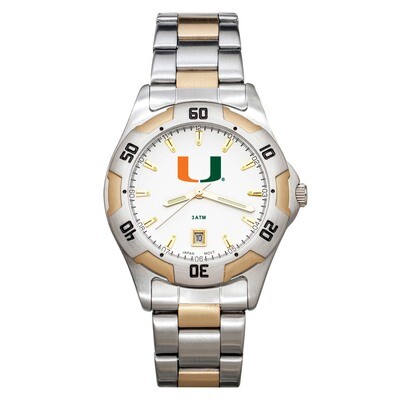 University of Miami All-Pro Men&#39;s Two-Tone Watch with Bracelet UMF153