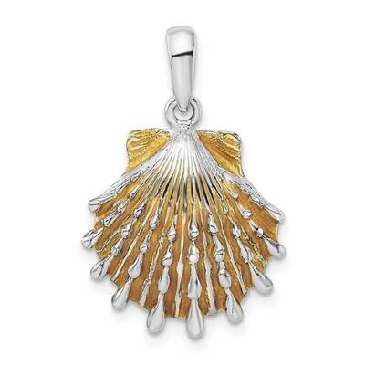 Enameled Orange Lions Paw Shell Pendant Sterling Silver Polished QC10639, MPN: QC10639, 637218145034