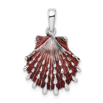 Enameled Red Lions Paw Shell Pendant Sterling Silver Polished QC10638, MPN: QC10638, 637218144860
