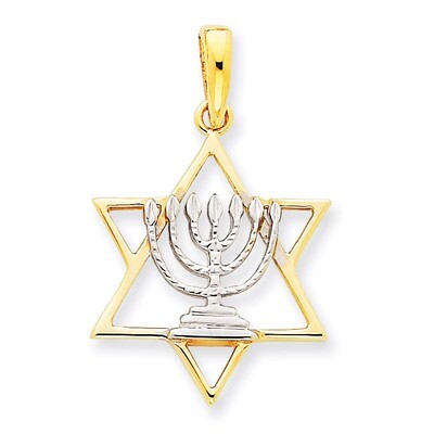 Solid Menorah in Star of David Charm 14k Gold D896, MPN: D896, 883957265841