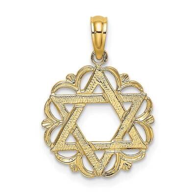 Star of David In Scalloped Circle Charm 14k Gold K8357, MPN: K8357, 637218016204