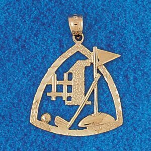 Dazzlers Jewelry Golfer Number One Pendant Necklace Charm Bracelet in Yellow, White or Rose Gold 34…