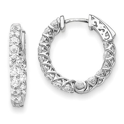 Diamond Round Hoop with Safety Clasp Earrings 14k White Gold XE2008WAA, MPN: XE2008WAA, 191101381201
