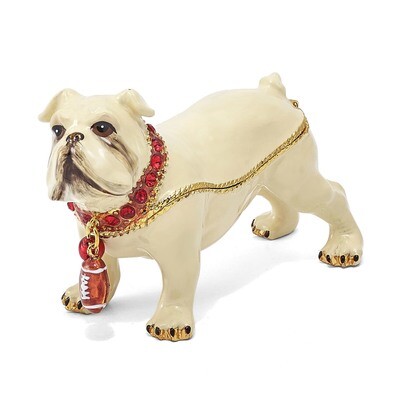 Bulldog with Football Trinket Box Enamel on Pewter by Jere, MPN: BJ2035, 191101594748