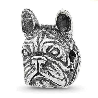 Antiqued Bulldog Head Hinged Bead Sterling Silver QRS4330, MPN: QRS4330,