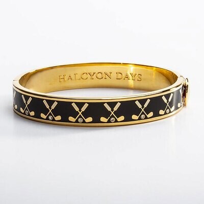 Halcyon Days 1cm Golf Club Black Gold Hinged Bangle Bracelet HBGFC0210G, MPN: HBGFC0210G,
