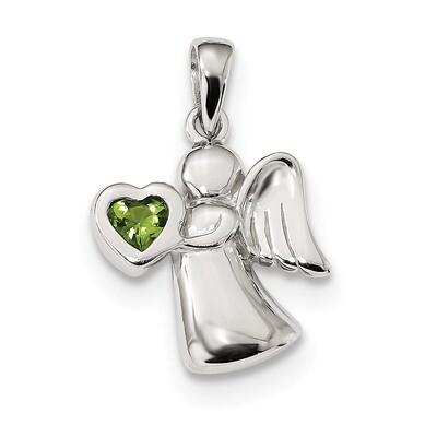 Angel with Light Green CZ Diamond Heart Pendant Sterling Silver QC9153, MPN: QC9153, 886774036380