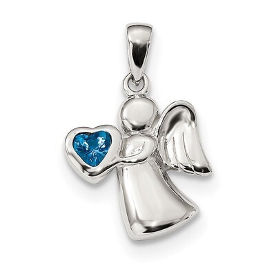 Angel with Blue CZ Diamond Heart Pendant Sterling Silver QC9152, MPN: QC9152, 886774056548