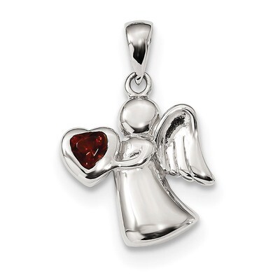 Angel with Dark Red CZ Diamond Heart Pendant Sterling Silver QC9151, MPN: QC9151, 886774036373