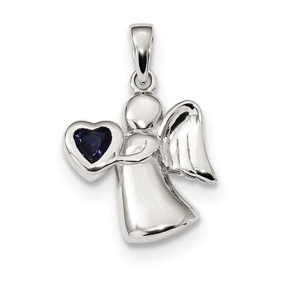 Angel with Dark Blue CZ Diamond Heart Pendant Sterling Silver QC9146, MPN: QC9146, 886774056531