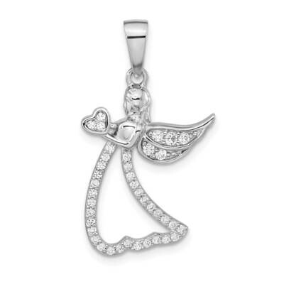 CZ Diamond Angel with Heart Pendant Sterling Silver Rhodium-Plated QC11210, MPN: QC11210,
