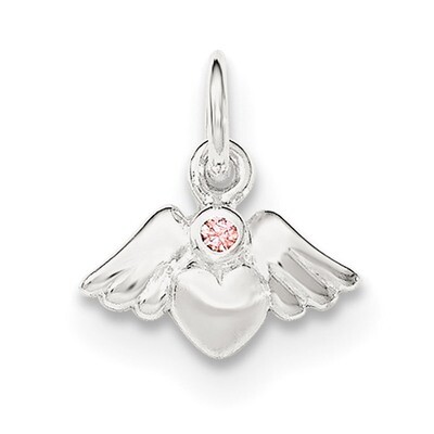 Satin Heart with Angel Wings Pink CZ Diamond Pendant Sterling Silver Polished QC8424, MPN: QC8424, …