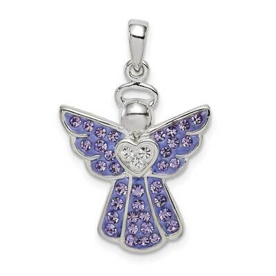 Blue/White Preciosa Crystal Angel with Heart Pendant Sterling Silver QC9437, MPN: QC9437,