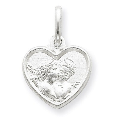 Satin Angel Heart Charm Sterling Silver QC632, MPN: QC632, 883957000589