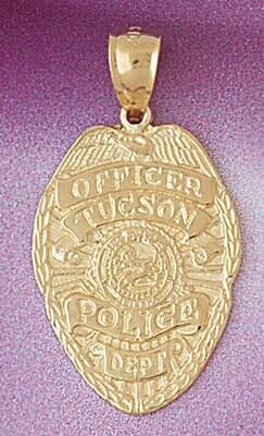 Dazzlers Jewelry Police Badge Officer Tucson Pendant Necklace Charm Bracelet in Yellow, White or Ro…