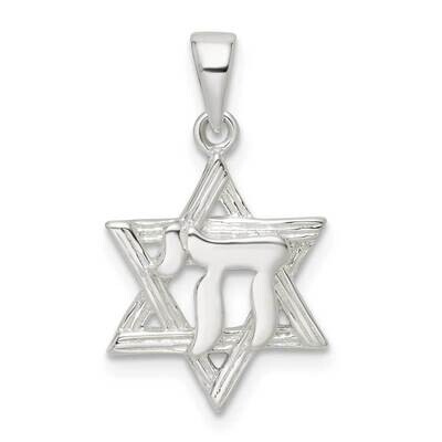 Diamond-Cut Star of David with Chai Pendant Sterling Silver Polished QC11235, MPN: QC11235,