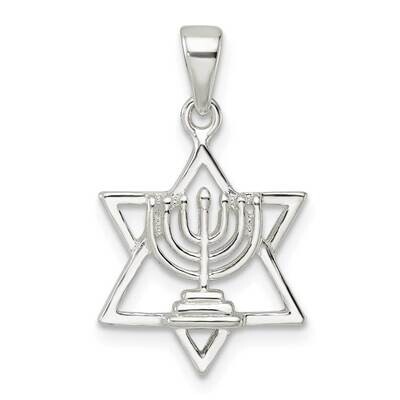 Diamond-Cut Star of David with Menorah Pendant Sterling Silver Polished QC11230, MPN: QC11230,