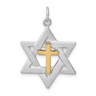 Gold Tone Cross Star of David Charm Pendant Sterling Silver Rhodium-plated QC9452, MPN: QC9452, 886…