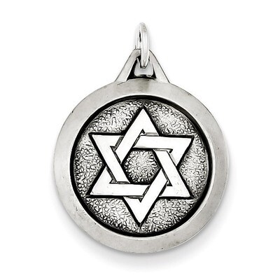 Star of David Medal Antiqued Sterling Silver QC5955, MPN: QC5955, 191101184628
