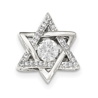 Polished Vibrant CZ Diamond Star of David Pendant Sterling Silver Platinum-plated QC8998, MPN: QC89…